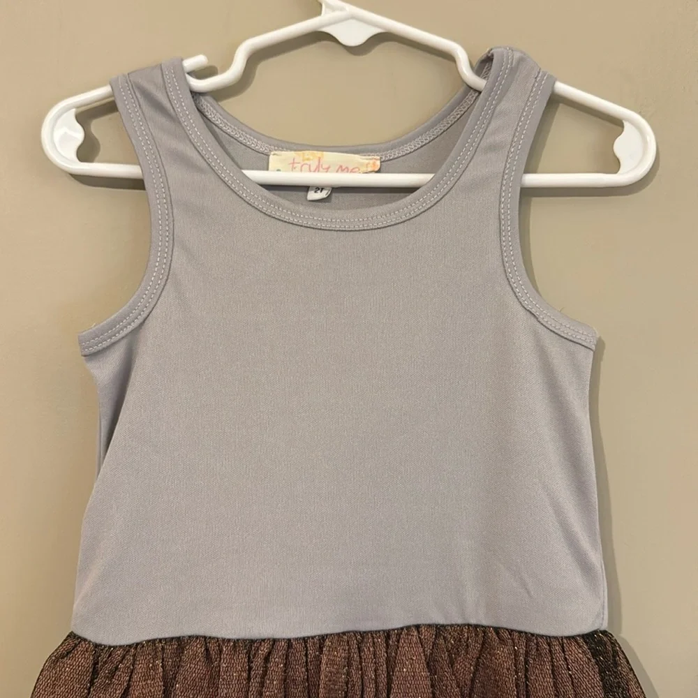 NWT- Truly Me Kids Haunted House long sleeve tutu Dress, Grey multi, 2T